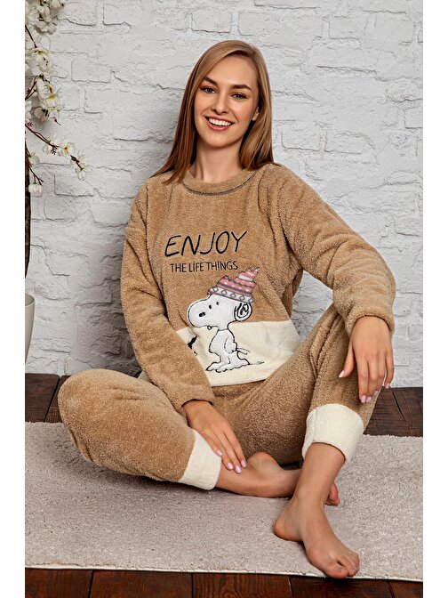 Nisanca Tam Peluş Kışlık Kadın Pijama Takımı- Polar Yılbaşı Pijaması