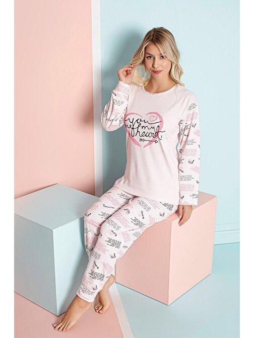 Nisanca Mevsimlik Uzun Kollu İnterlok Kadın Pijama Takımı- Sevgililer Günü Pijaması