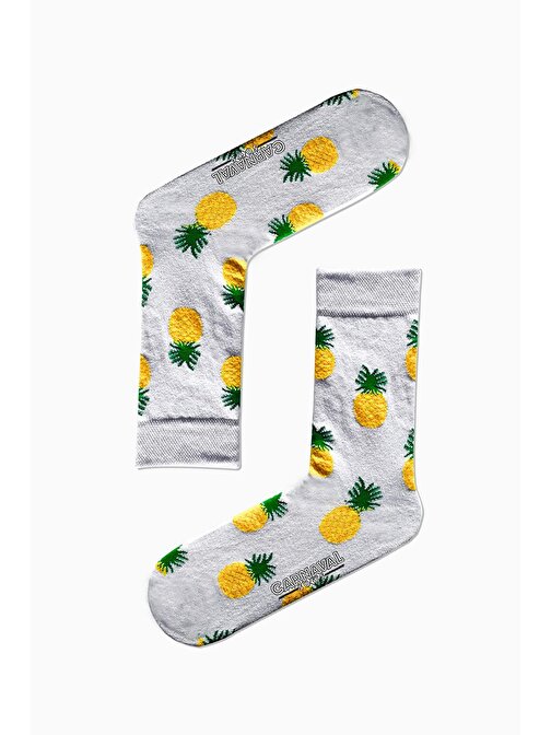 Beyaz Ananas Desenli Renkli Çorap