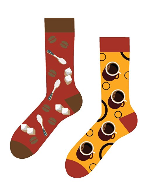 Sağlı Sollu Kahve Desenli Renkli Çorap