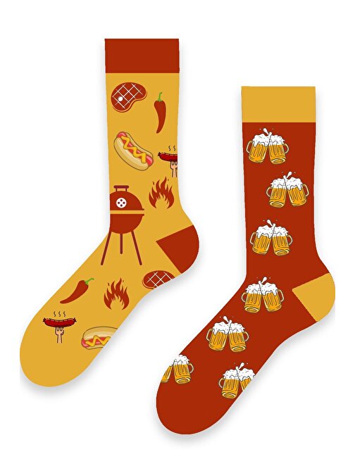 Sağlı Sollu Mangal Bira Desenli Renkli Çorap