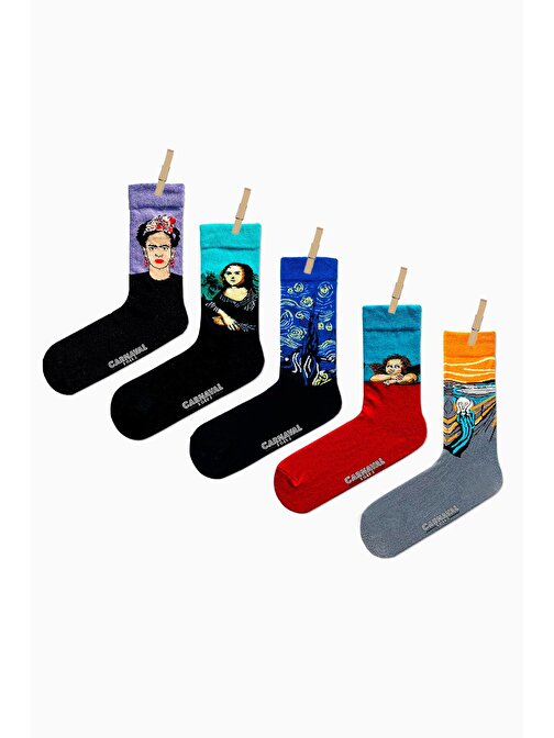 5'li Frida Kahlo Art Desenler Renkli Çorap