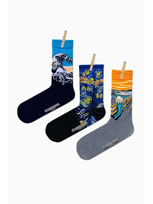 3'lü Art Socks Desenli Renkli Çorap