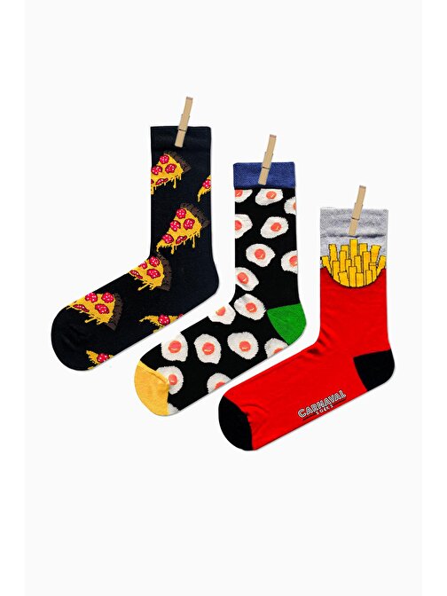3'lü Food's Desenli Renkli Çorap