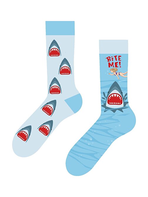 Sağlı Sollu Köpek Balığı Desenli Renkli Çorap