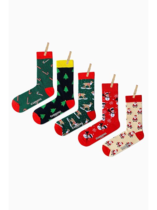 5'li Yılbaşı Christmas Desenli Renkli Çorap
