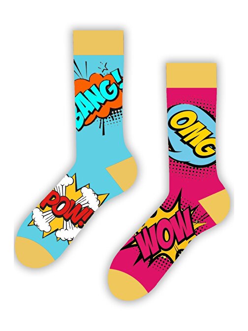 Sağlı Sollu BANG POW Desenli Renkli Çorap