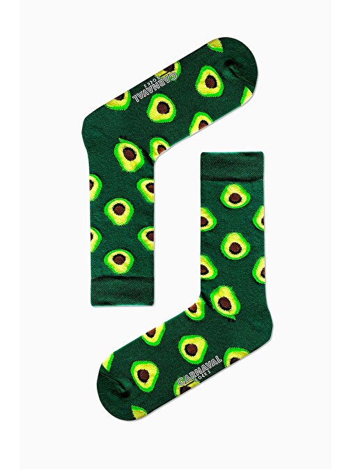 Yeşil Avokado Desenli Renkli Çorap