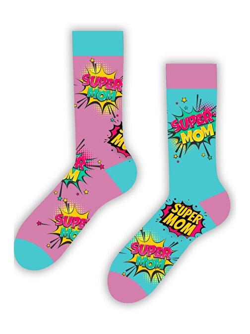 Sağlı Sollu Super Mom Desenli Renkli Çorap