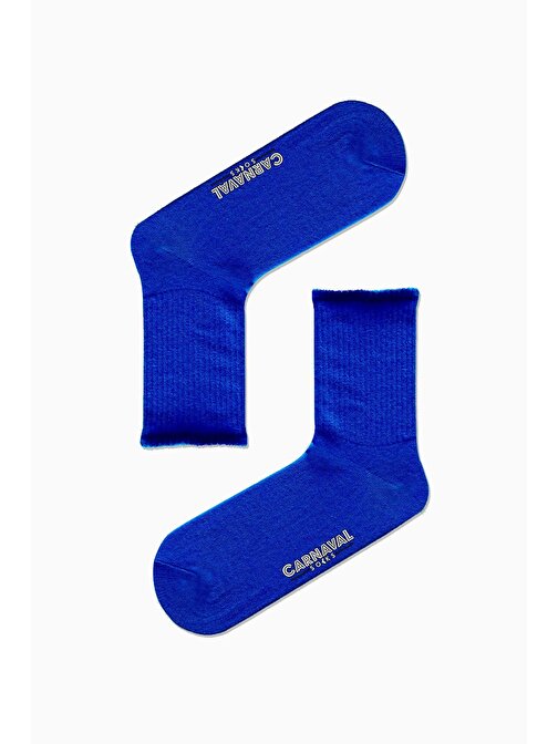 Düz Mavi Desensiz Renkli Spor Çorap