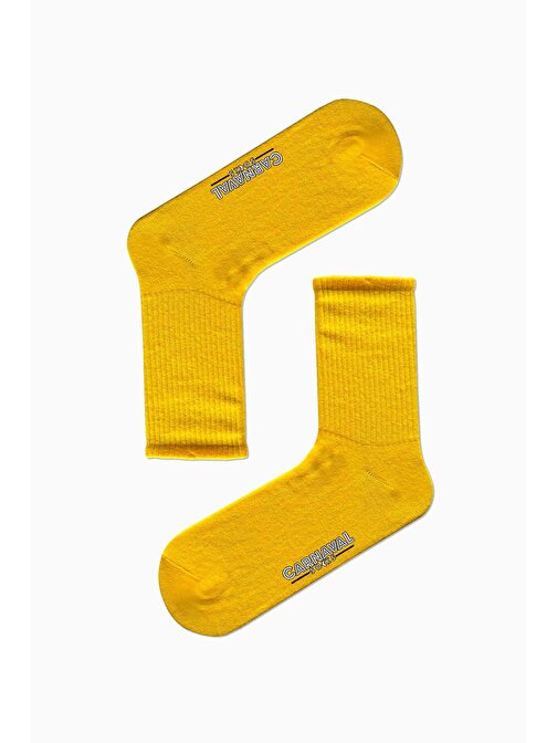 Düz Sarı Desensiz Renkli Spor Çorap