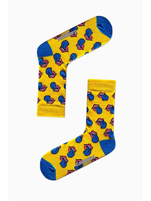 Mavi Dil Çıkaran Desenli Renkli Çorap
