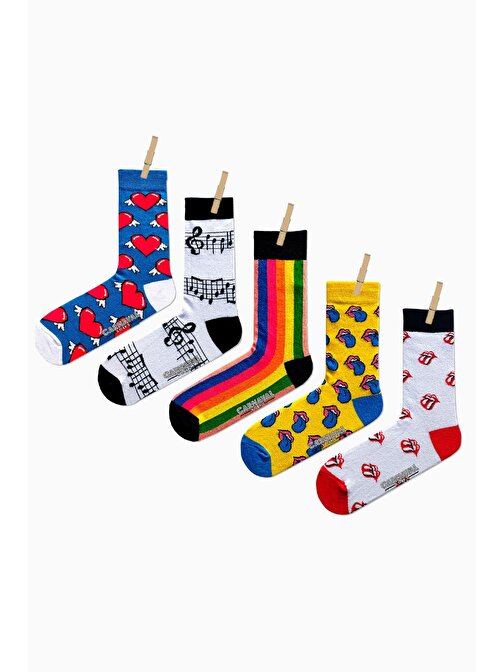 5'li Karışık Renkli Tasarım Desenli Çorap