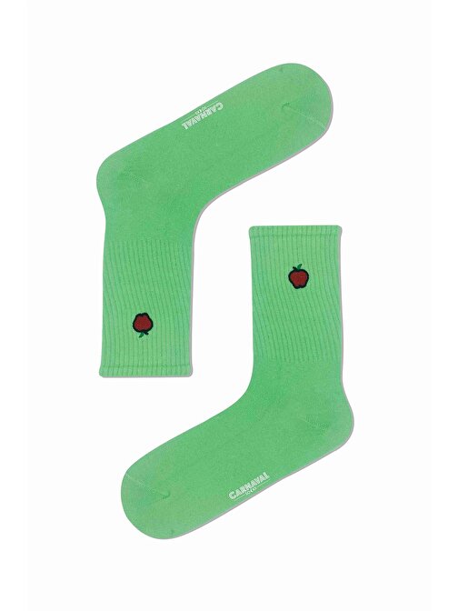 Elma Nakışlı Soft Yeşil Renkli Spor Çorap
