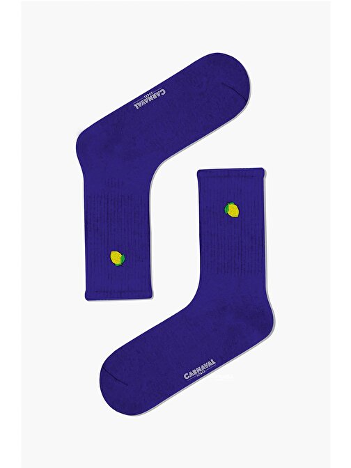 Limon Nakışlı Mor Renkli Spor Çorap