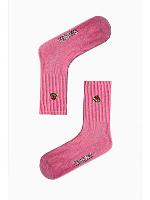 Karpuz Nakışlı Pembe Renkli Spor Çorap
