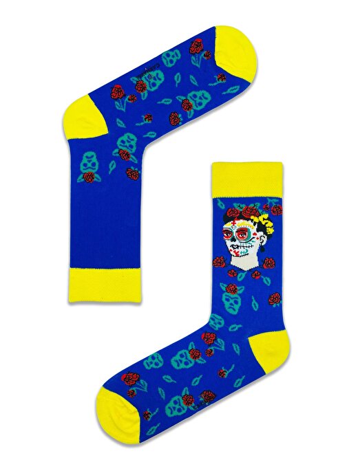 Mavi Frida Desenli Renkli Çorap
