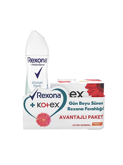 Rexona Shower Fresh Kadın Sprey Deodorant 150 Ml + Kotex Ultra Kanatlı Normal 8Li 2Li Set