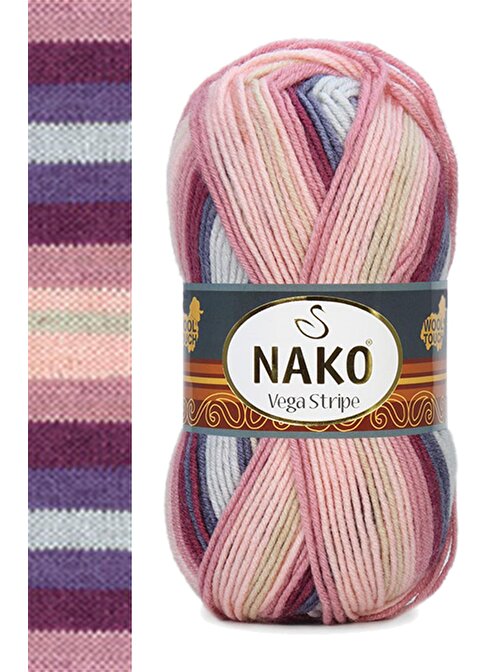 Nako Vega Stripe Premium Akrilik El Örgü İpi Yünü No:82415