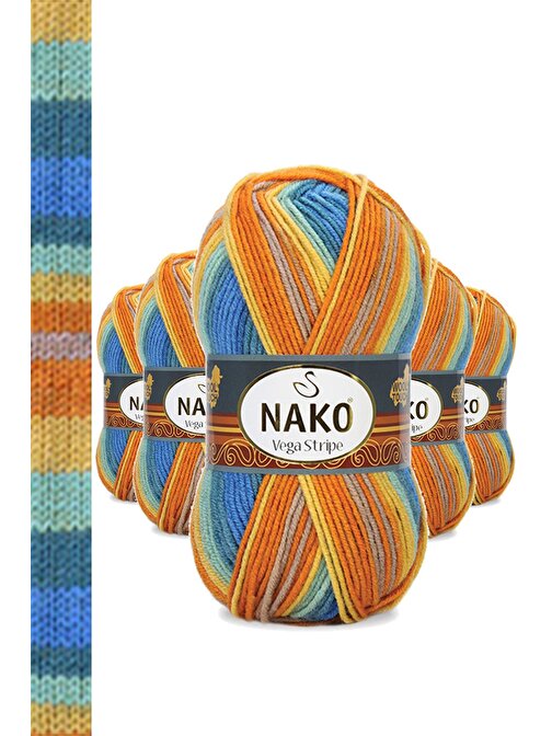 Nako Vega Stripe Premium Akrilik El Örgü İpi Yünü No:82421 5 Adet