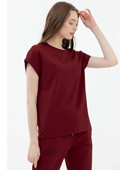 Oversize Kısa Kollu Tshirt - Bordo