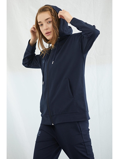 Fermuarlı Oversize Sweat - Lacivert