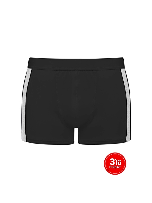 Erkek Modal İki Renkli Boxer 3'lü Paket - Siyah