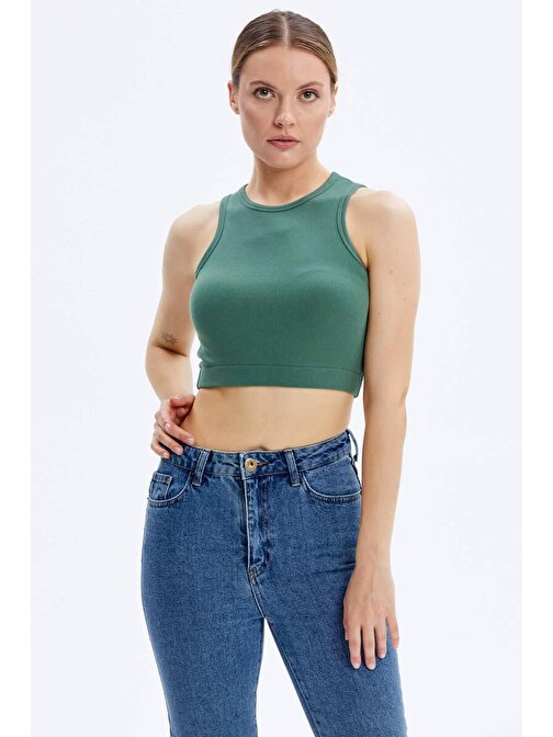 Yüzücü Model Crop Tshirt - Yeşil