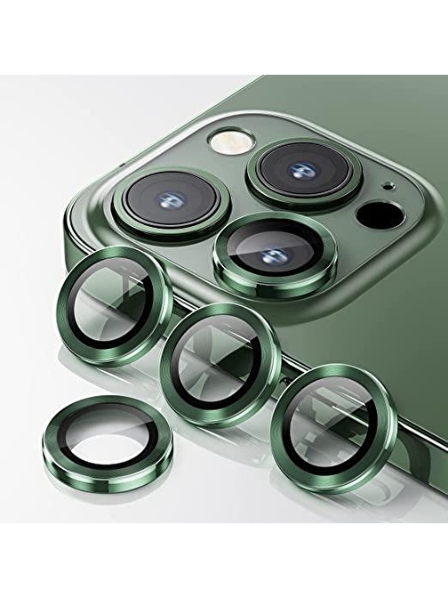 Binano Apple iPhone 11 Pro - 11 Pro Max Metal Ring Kamera Lens Koruyucu Koyu Yeşil