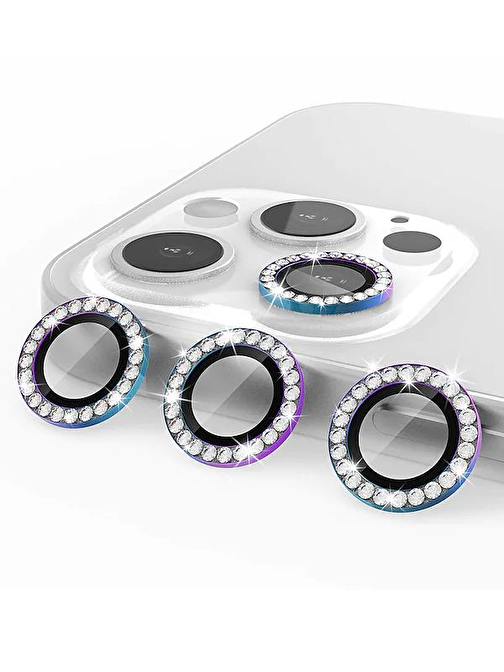 Bipower Binano iPhone 12 Pro Max Taşlı Kamera Lens Koruyucu Çok Renkli