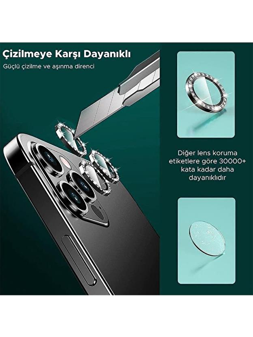 Bipower Binano iPhone 12 Pro Max Taşlı Kamera Lens Koruyucu Gold