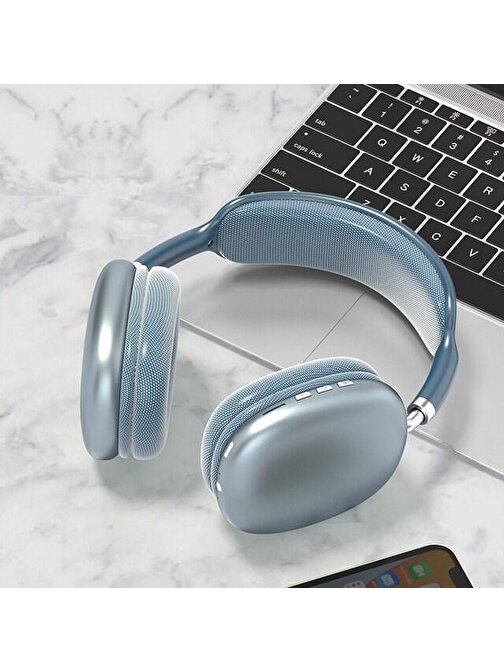 Pazariz P9 Air Max Kulak Üstü Bluetooth Kulaklık Mavi