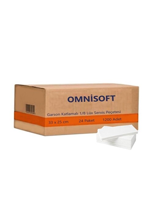 Omnisoft Lüks Servis Peçetesi 33 x 25 cm 1/8 Garson Katlı 1200 Adet Beyaz