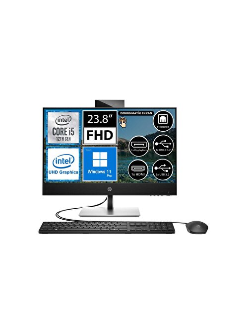 HP ProOne 440 G9 6D394EA09 UHD Graphics Intel Core i5-12500T 8 GB RAM 512 GB SSD 23.8 inç Full HD Windows 11 Pro Dokunmatik All in One Bilgisayar