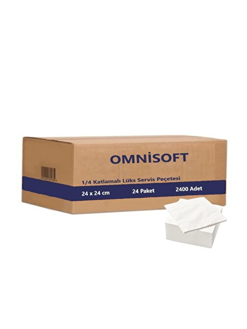 Omnisoft Lüks Servis Peçetesi 2 Katlı 24 x 24cm 1/4 Garson Katlama 24 x 2400 Adet Beyaz