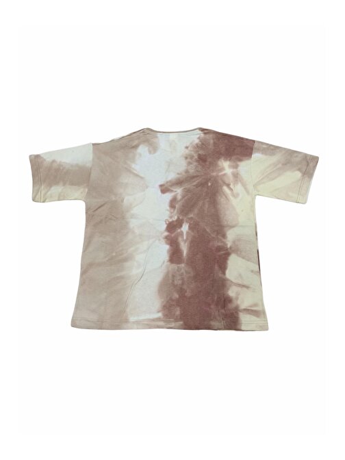 Erkek Çocuk /Kız Çocuk Batik Desenli Oversize Tişört Krem