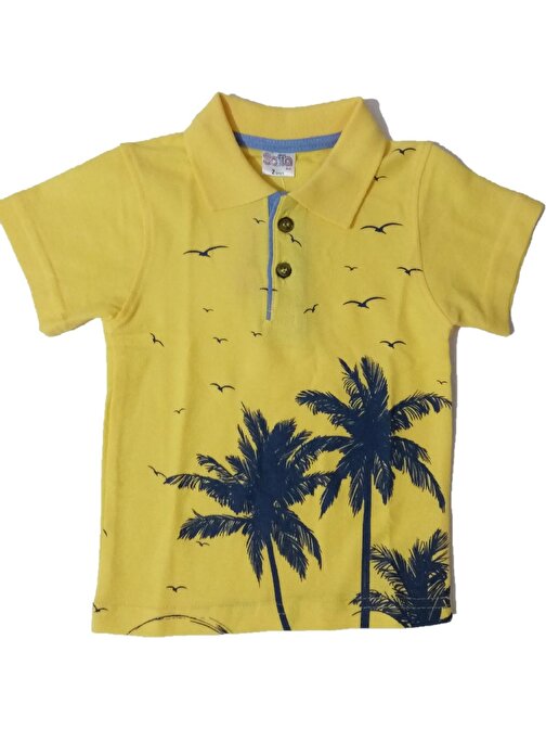 Erkek Çocuk Polo Yaka Palmiye Desenli Tişört