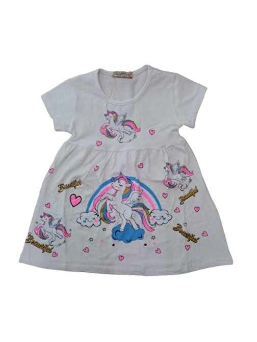 Kız Çocuk Unicorn Desenli Simli Elbise