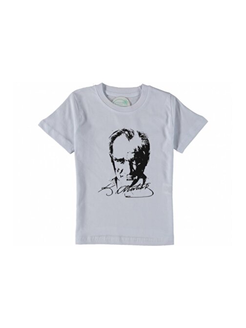 Erkek Çocuk / Kız Çocuk Önü Atatürk Arkası Atatürk İmzalı Kısa Kol Tişört