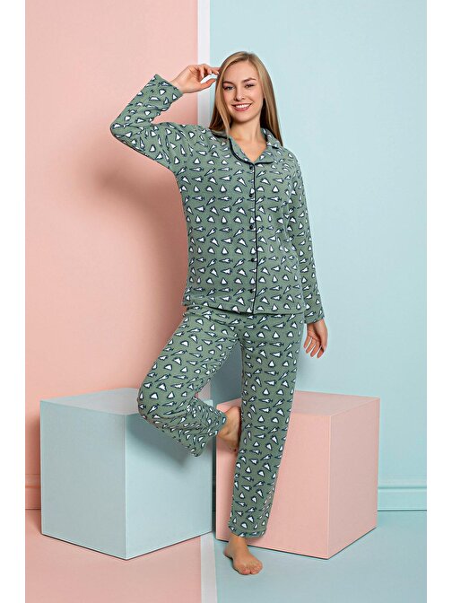 Nisanca Kadın Kışlık Welsoft Peluş Polar  Düğmeli Pijama Takımı