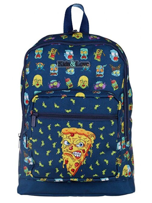 Kaukko Kids&LoVe Su Geçirmez Lacivert Zombie Pizza İlkokul Sırt Çantası - Erkek Çocuk