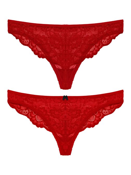 Arkası String Kırmızı Mor Renk Seçenekli Dantelli Kadın Külot