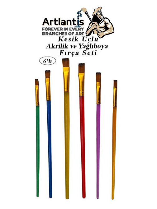 Artlantis Kesik Uç Resim Fırçası Suluboya - Akrilik Boya - Guaj Boya Fırça Seti 6'lı Renkli