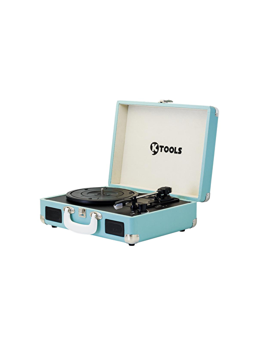 Ktools K344 Nostaljik Retro Bluetoothlu Gramofonsuz Deri Çantalı Pikap Mavi