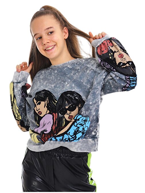 Kız Çocuk Batik Kız Desenli Crop Sweatshirt