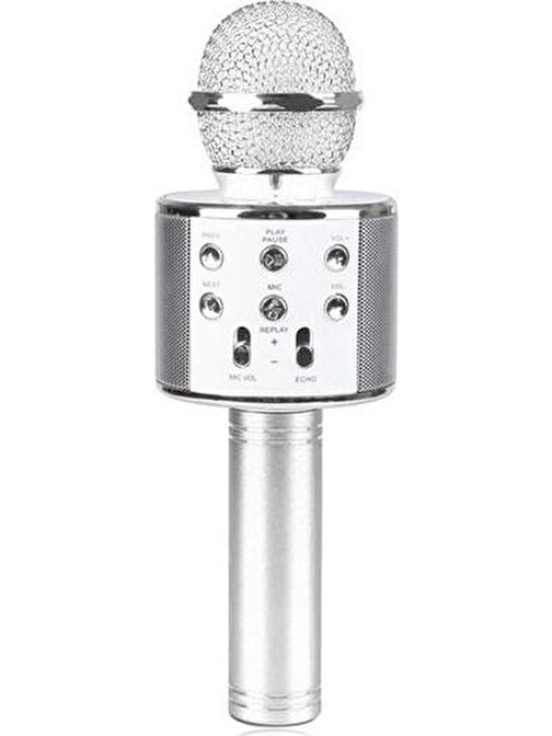 Pazariz WS-858 Bluetooth Karaoke Mikrofon Hoparlör - Gümüş