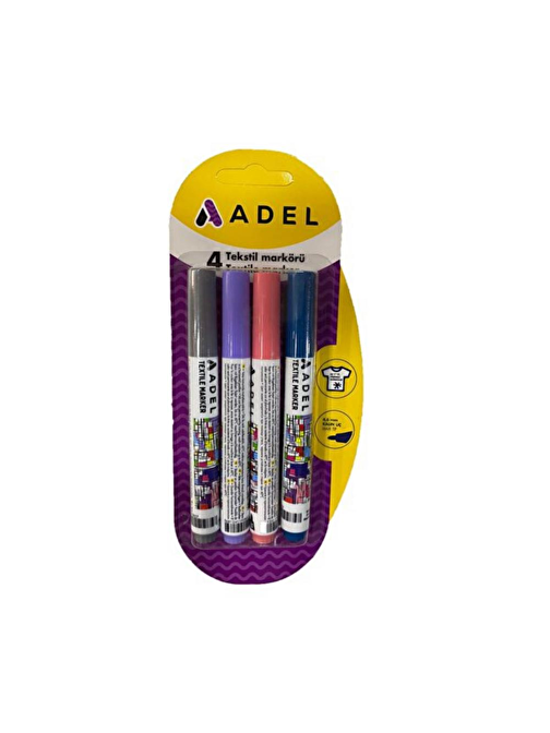 Adel Tekstil Kumaş Kalemi Markörü 4 Renk Keçeli Kalem Kumaş Kalemi 4 Lü