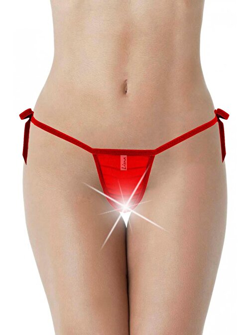 Liona Büyük Beden Fantazi İç Giyim Bağcıklı Transparan Seksi İç Çamaşırı Kırmızı Fantezi String