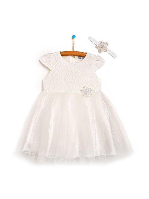 Hellobaby Basic Çiçekli Tüllü Abiye Elbise Kız Bebek 2 Yaş Ekru