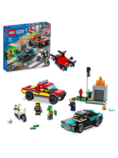 LEGO® City İtfaiye Kurtarma Operasyonu ve Polis Takibi 60319 - 5 Yaş ve Üzeri Çocuklar için İtfaiye Oyuncağı Yapım Seti (295 Parça)